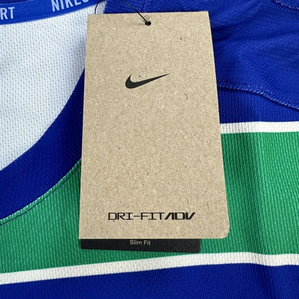 Nike Court Dri-FIT ADV Tennis Shirt Mens Medium Blue Green Striped FZ6934-539